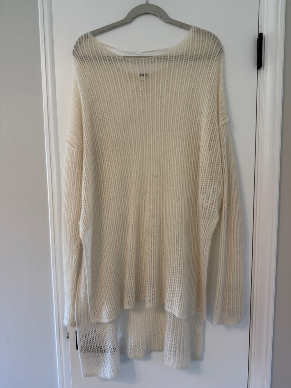 Free People Cream Open-Knit Oversized Scoop-Neck Sweater